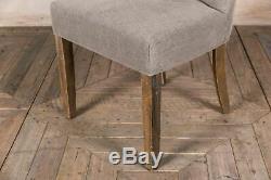 Stone Grey Upholstered Dining Chair In French Style With Button Back