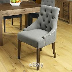 Strathmore solid dark wood furniture set of six upholstered stone dining chairs