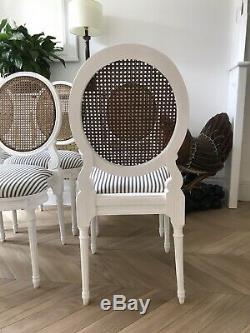 Stunning French Cane Bergere Upholstered Dining Chairs Set Of 6 White and Brown