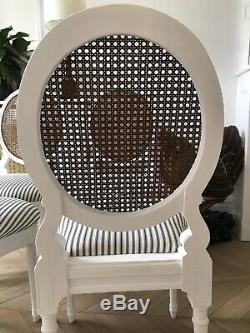 Stunning French Cane Bergere Upholstered Dining Chairs Set Of 6 White and Brown