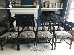 Stunning Set of 8 Black Dining Chairs (2 Carvers) Newly Upholstered
