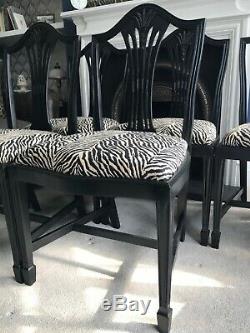 Stunning Set of 8 Black Dining Chairs (2 Carvers) Newly Upholstered