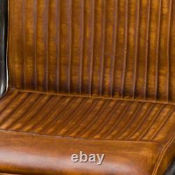 Tan Leather Upholstered Dining Chair Vintage Finish Retro Style