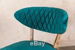 Teal Blue Velvet Upholstered Dining Chairs Curved Diamond Stitch Padded Back