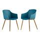 Teal Modern Upholstered Fabric Dining Chair With Wooden Legs Armchairs
