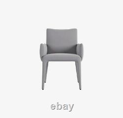 Timothy Oulton Modern Slim Upholstered Dining Arm Chair Dusky Grey Soft Velvet