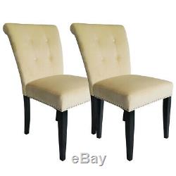 Tufted Velvet Dining Chairs with Knocker Upholstered Wooden Legs Kitchen Chairs