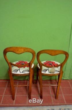 Two Antique Elm Balloon Back Chairs Freshly Upholstered