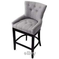 UK Fabric Bar Breakfast Stools Pub Dining Chairs Padded Armchair High Wooden Leg