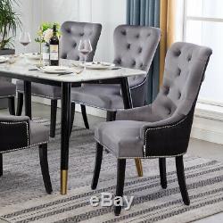 Upholstered 1/2/4x Velvet Dining Room Chair with Ring Knocker Back Kitchen Seat