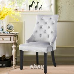 Upholstered 2PCS Dining Chair Crushed Velvet with Pull Ring Knocker Studs Chair