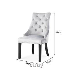 Upholstered 2PCS Dining Chair Crushed Velvet with Pull Ring Knocker Studs Chair