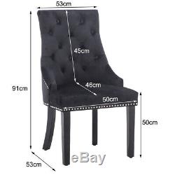 Upholstered 2/4PCS Velvet Dining Chairs Pull Ring Knocker Wingback Studs Chair
