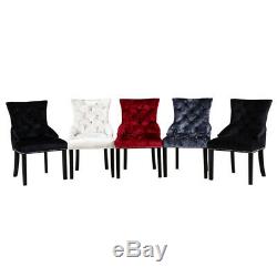 Upholstered 2/4PCS Velvet Dining Chairs Pull Ring Knocker Wingback Studs Chair