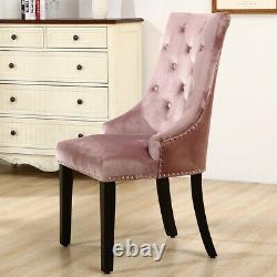 Upholstered 2/4X Knocker Dining Chairs High Back With Pull Ring Buttoned Tufted