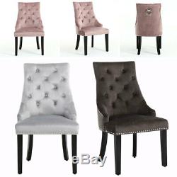 Upholstered 2/4X Velvet Dining Chairs Pull Ring Knocker Nailhead Kitchen Chair