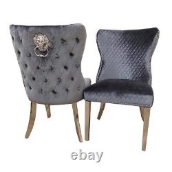Upholstered Buttoned Back Dining Chair Lion Knocker Chelsea Grey Black Beige