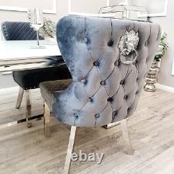 Upholstered Buttoned Back Dining Chair Lion Knocker Chelsea Grey Black Beige