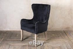 Upholstered Carver Chair, Button Back French Style Dining Chair, Velvet & Linen