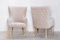 Upholstered Carver Chair Linen Dining Chair Button Back Chair Wheat