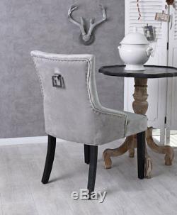 Upholstered Chair with Ring Dining Grey Armchair Retro Kitchen Velvet