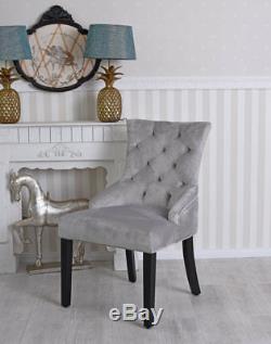 Upholstered Chair with Ring Dining Grey Armchair Retro Kitchen Velvet