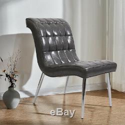 Upholstered Cocktail Soft Leather Armchair Curved Style Chair Chrome Legs Seat