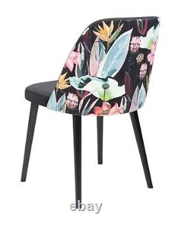 Upholstered Dining Chair Armchair Solid Wood Legs Floral Lotus Print / Black Aka