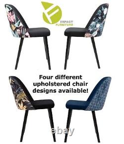 Upholstered Dining Chair Armchair Solid Wood Legs Floral Lotus Print / Black Aka