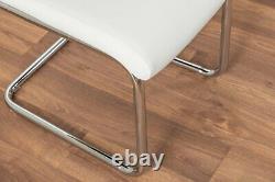 Upholstered Dining Chair Set Of 2 White Stylish Chrome Legs Faux Leather