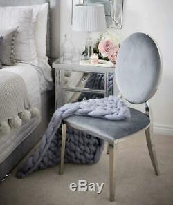 Upholstered Dining Chairs Grey/Champagne/Black Velvet Fabric Chic Chrome Legs UK