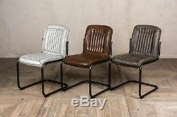 Upholstered Dining Chairs In Vintage Brown Faux Leather Metal Frame