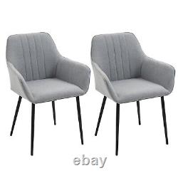 Upholstered Dining Chairs Set of 2 Linen Fabric Metal Legs, Art deco style, Grey