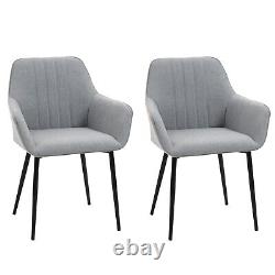 Upholstered Dining Chairs Set of 2 Linen Fabric Metal Legs, Art deco style, Grey