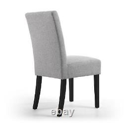 Upholstered Dining Room Chair Set Padded Linen Seat With Solid Black Wooden Legs