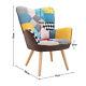 Upholstered Patchwork Armchair Padded Seat Wingback Chair Lounge Sofa Footstool