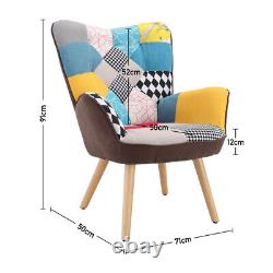 Upholstered Patchwork Armchair Padded Seat Wingback Chair Lounge Sofa Footstool