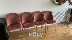 Upholstered Pink Dining Chair With Brass Legs(Set of 4, can also be bought in 2)