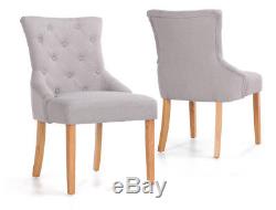 Upholstered Scoop Back Fabric Dining Chair w Premium Solid Oak Leg x2 -Clearance
