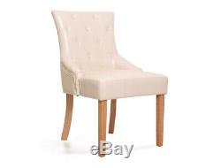 Upholstered Scoop Back Leather Cream Dining Chair with Premium Solid Oak Leg