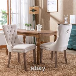 Upholstered Velvet Button Dining Chairs with Solid Wood Leg Knocker Back Kitchen