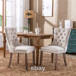 Upholstered Velvet Button Dining Chairs with Solid Wood Leg Knocker Back Kitchen