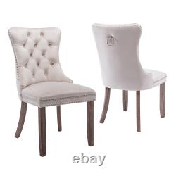 Upholstered Velvet Button Dining Chairs with Solid Wood Leg Knocker Back Kitchen