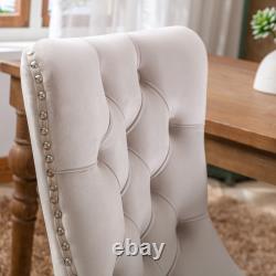 Upholstered Velvet Button Dining Chairs with Solid Wood Leg Knocker Back Kitchen