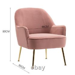 Upholstered Velvet Cocktail Armchair Tub Sofa Metal Legs Dining Chairs Furniture
