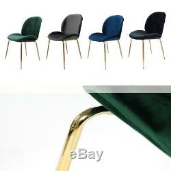 Velvet Chair Upholstered Beetle Dining Beige Grey Gold Set of Two