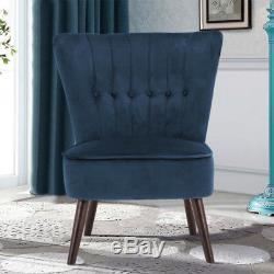 Velvet Cocktail Chair Dining / Dressing Upholstered Chairs Bedroom Scuba Blue UK