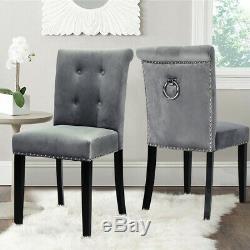 Velvet Deep Foam Dining Chairs Set with Knocker Upholstered Wooden Legs Kitchen