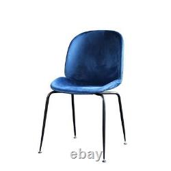 Velvet Dining Chair Blue Upholstered Beetle Inspired Seat Black Legs Set of Two