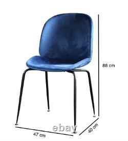 Velvet Dining Chair Blue Upholstered Beetle Inspired Seat Black Legs Set of Two